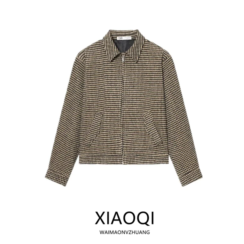 

2025 Winter New Arrival Women's Faion Commute Plaid oulder Pad Jaet Versatile Outerwear Long Sve Zipper Closure