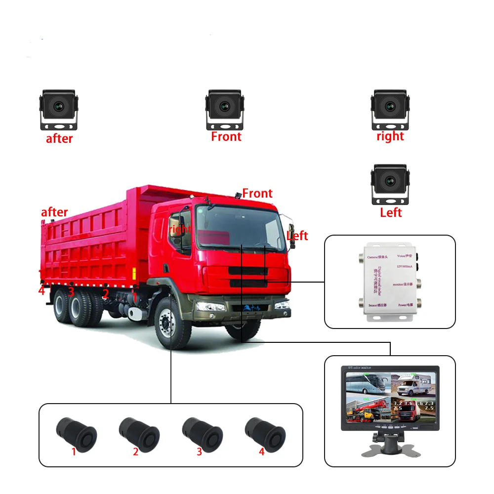 High Quality 7 Inch Truck Rearview Monitor with Four-Channel Monitoring Appliance Truck Parking Sensor System