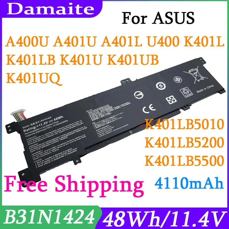 B31N1424 Laptop Battery For Asus A400U A401L K401L B5010 500 200 K401LB5010 K401LB5500 K401LB5200 K401L 11.4V 48Wh New High Qual