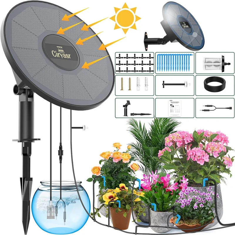 Solar Drip Irrigation System, Automatic Watering System with 2200mAh Battery and 6 Timer Modes for Potted Plants Drip Irrigation