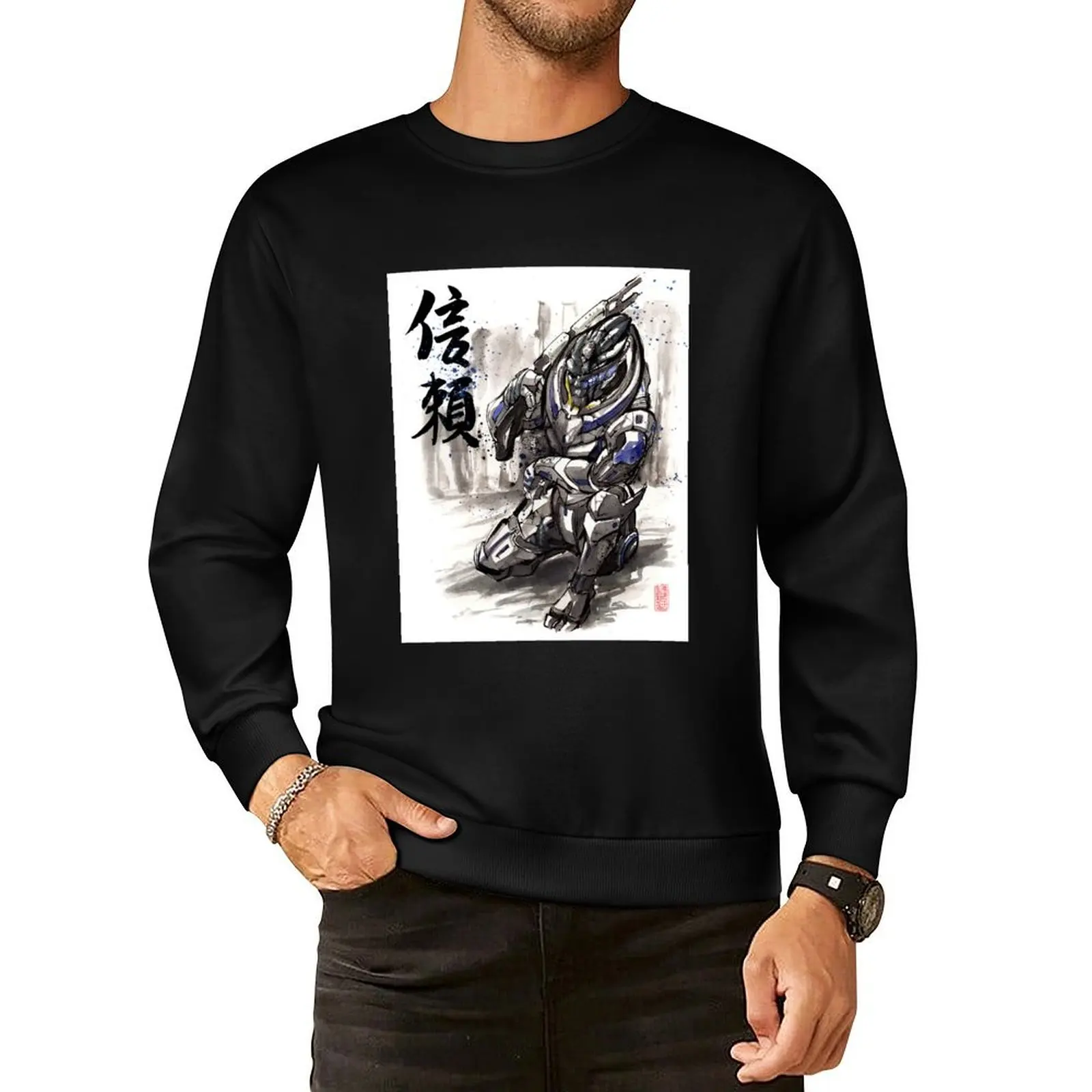 

Mass Effect Garrus Sumie style with Japanese Calligraphy Pullover Hoodie men's winter sweater blouse new sweatshirt