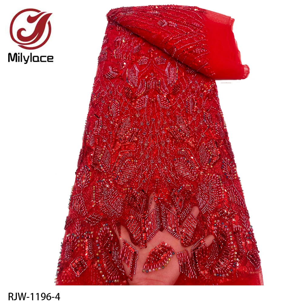 Exquisite 5 Yards Mesh Tulle Lace Fabric with Crystal Stones and Beads for Sewing DIY RJW-1196