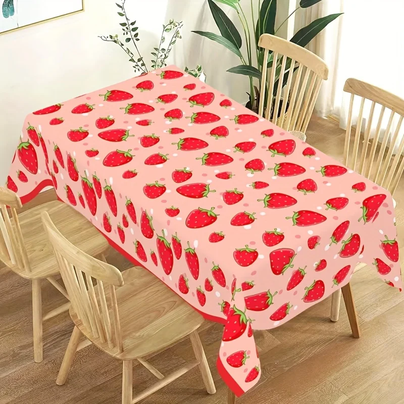 1pc 86.61 X 51.18inch Strawberry Tablecloths for Rectangular Tables - Sweet One Plastic Table Cover First Birthday Celebrations