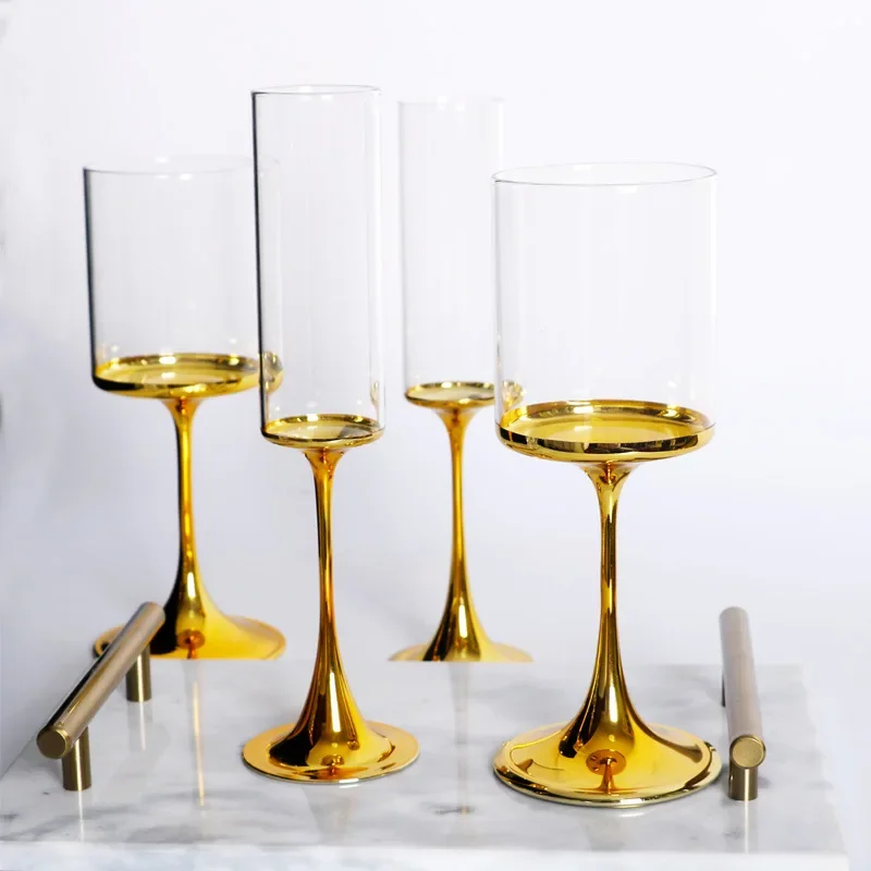 

2Pcs champagne goblet, gold electroplated wine glass water glass, creative transparent crystal red wine