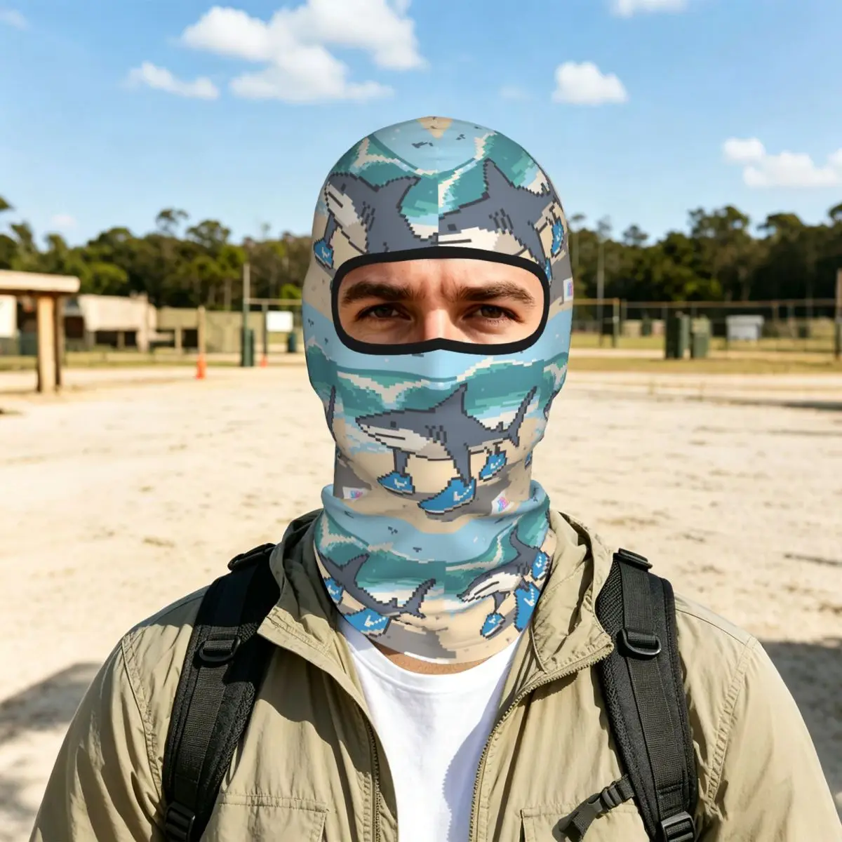 Tralalero Tralala Funny Shark Meme Italian Brainrot Breathable Thin Balaclava Full Face Mask Sun Protection Neck Gaiter - view 4