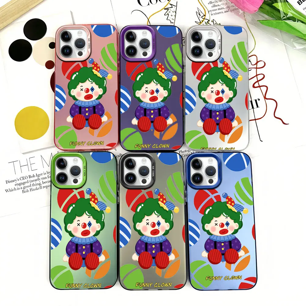 Colorful Funny Clown Cute Phone Case for iPhone 12 11 13 14 15 16 Pro Plus IMD Plating Cover