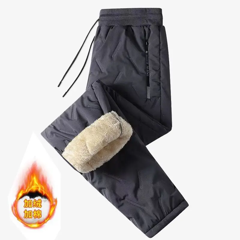 Male Plus Size Zip Pocket Work 6XL Black 2025 Men's Winter Pants Thick Warm Sweats Thermal Lined Jogger Fleece Pants Big Trouser