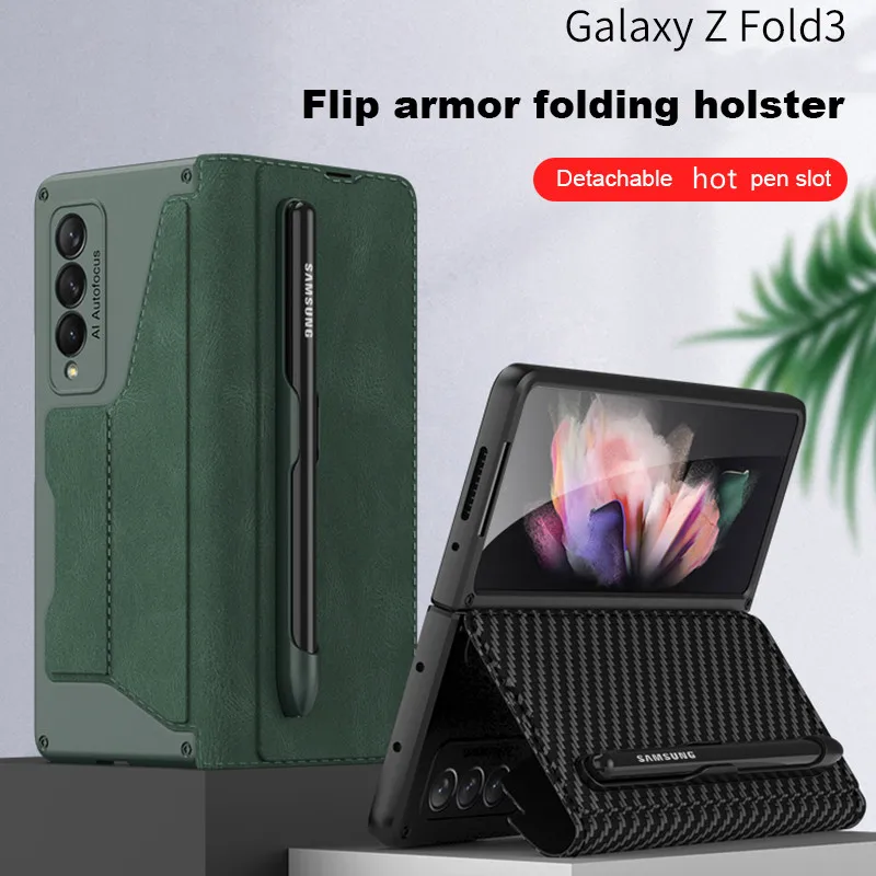 Flip Armor Case For Samsung Galaxy Z Fold3 Fold 4 5G Case Phone Cases Flip Armor Folding Card Leather Protective Pen Slot Cover