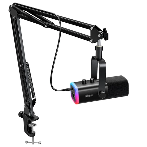 FIFINE XLR/USB Gaming Microphone Kit with Headphone Jack/Mute/RGB