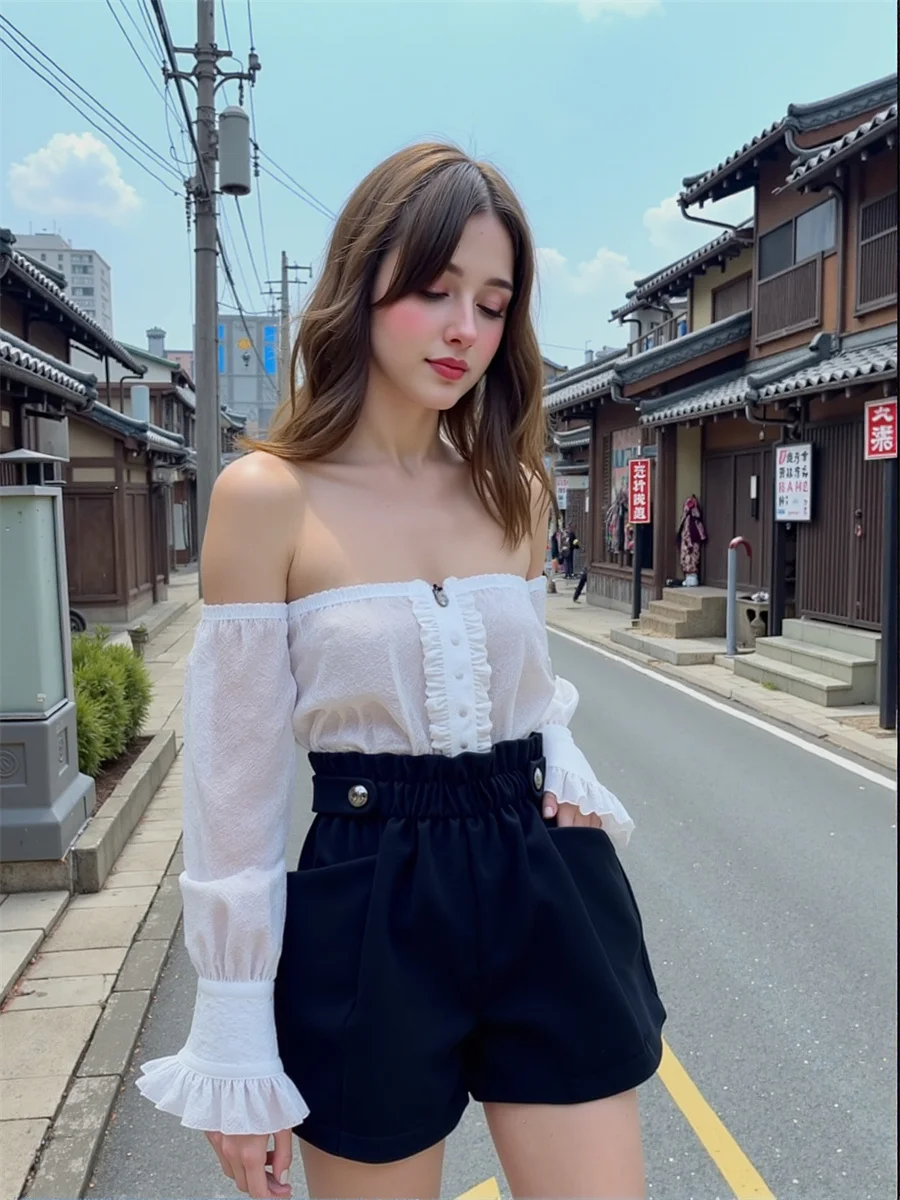 Pantaloncini a gamba larga in lana nera da donna da ufficio pieghettati bottoni classici a vita alta dimagranti femminili moda vintage chic elegante