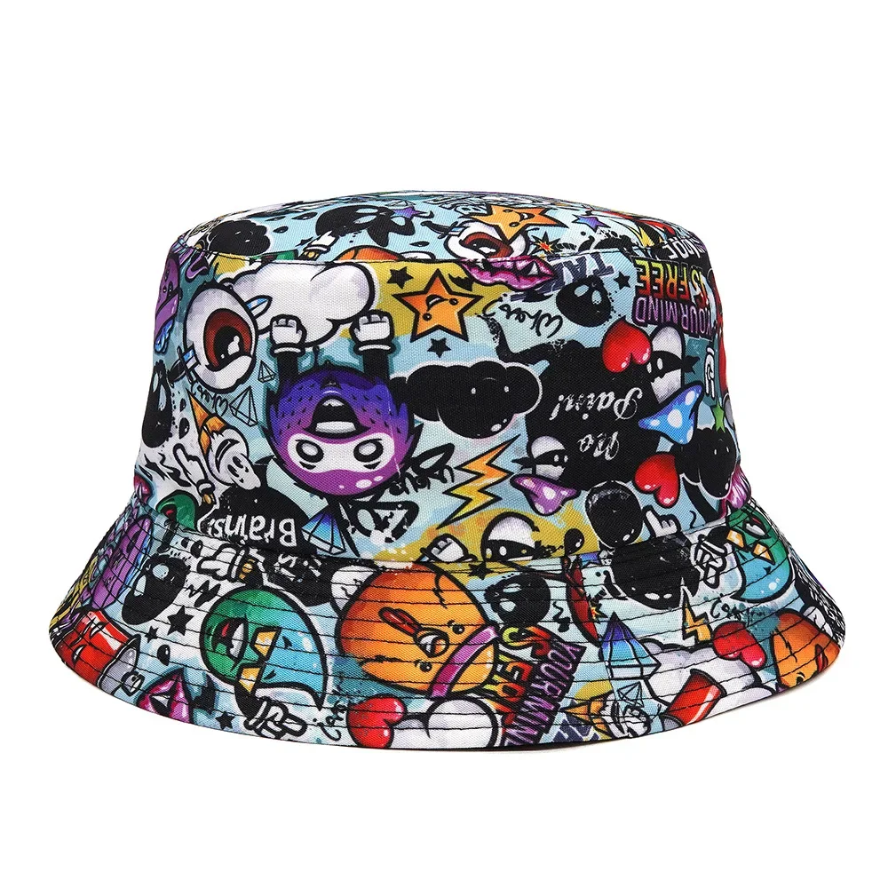 Panama Bucket Hats Animal Letter Print Fisherman Hat Summer Sun Hats For Women Men Reversible Fishing Cap