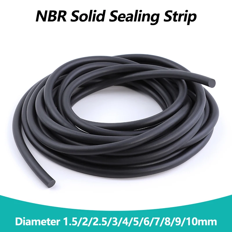 

2/5/10M Solid Black Nitrile Rubber Strip O Ring Cord NBR Rubber Oil Resistance Seal Gasket Diameter 1.5/2/2.5/3/4/5/6/7/8/9/10mm