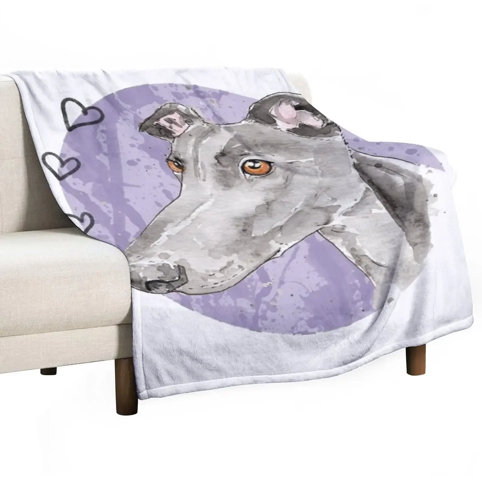 Greyhound | Splatter Paint Puppers | Illustration Throw Blanket sofa bed Sofas Decoratives Blankets