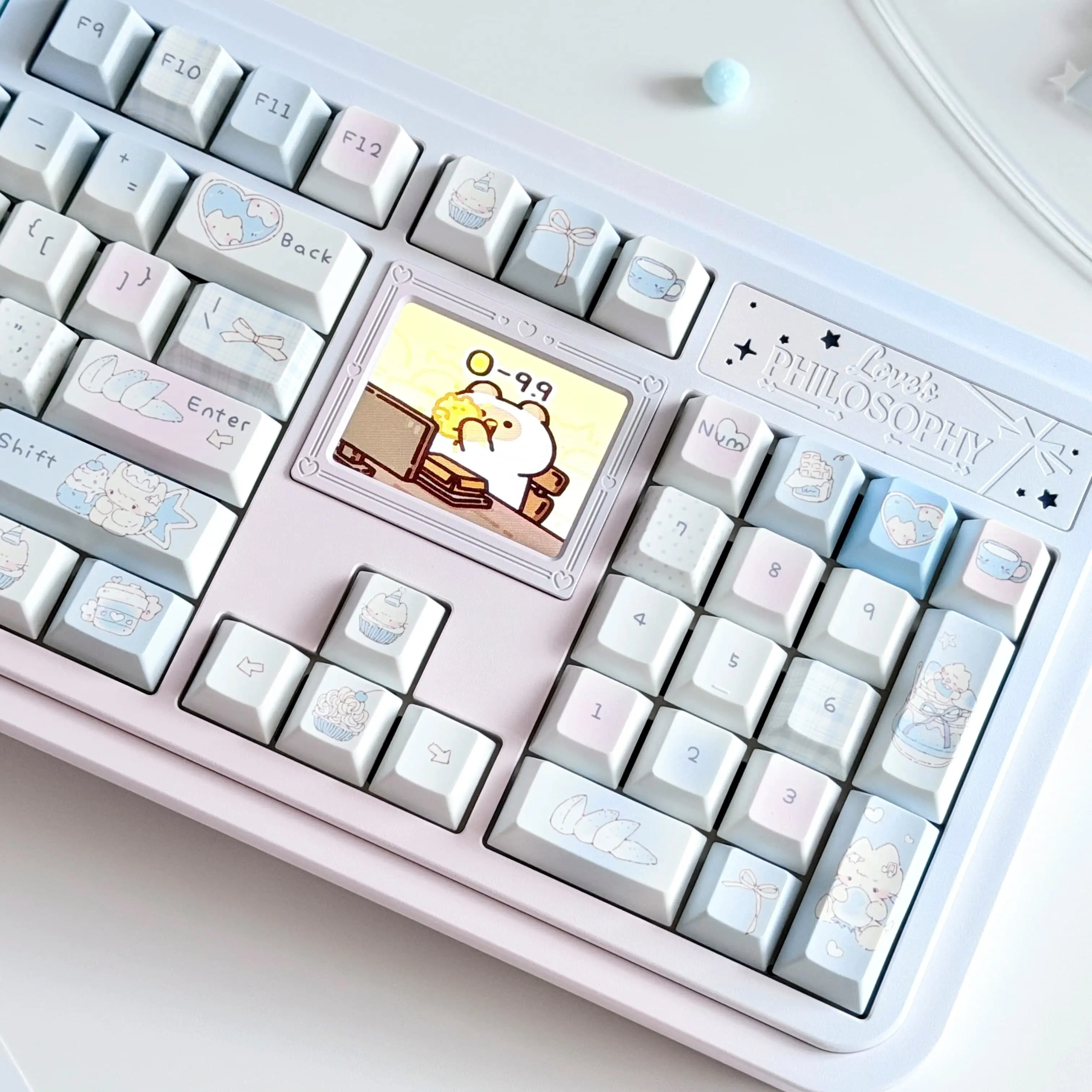 Cute Cat Keycap Set Cherry Profile 5-Side Dye-Sub PBT Keycap Set for ISO Alice Layout MX-Switch Mechanical Keyboards for Wooting