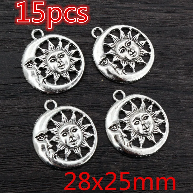 Antique Silver Plated Moon Sun Flower Charms for DIY