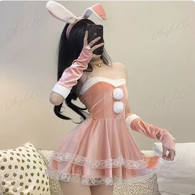 Sexy Cosplay Kerstjurk Vrouwen Santa Clausule Pak Bunny Meisje Kostuum Konijn Set Lingeries Lady Meid Uniform 2024 Carnaval