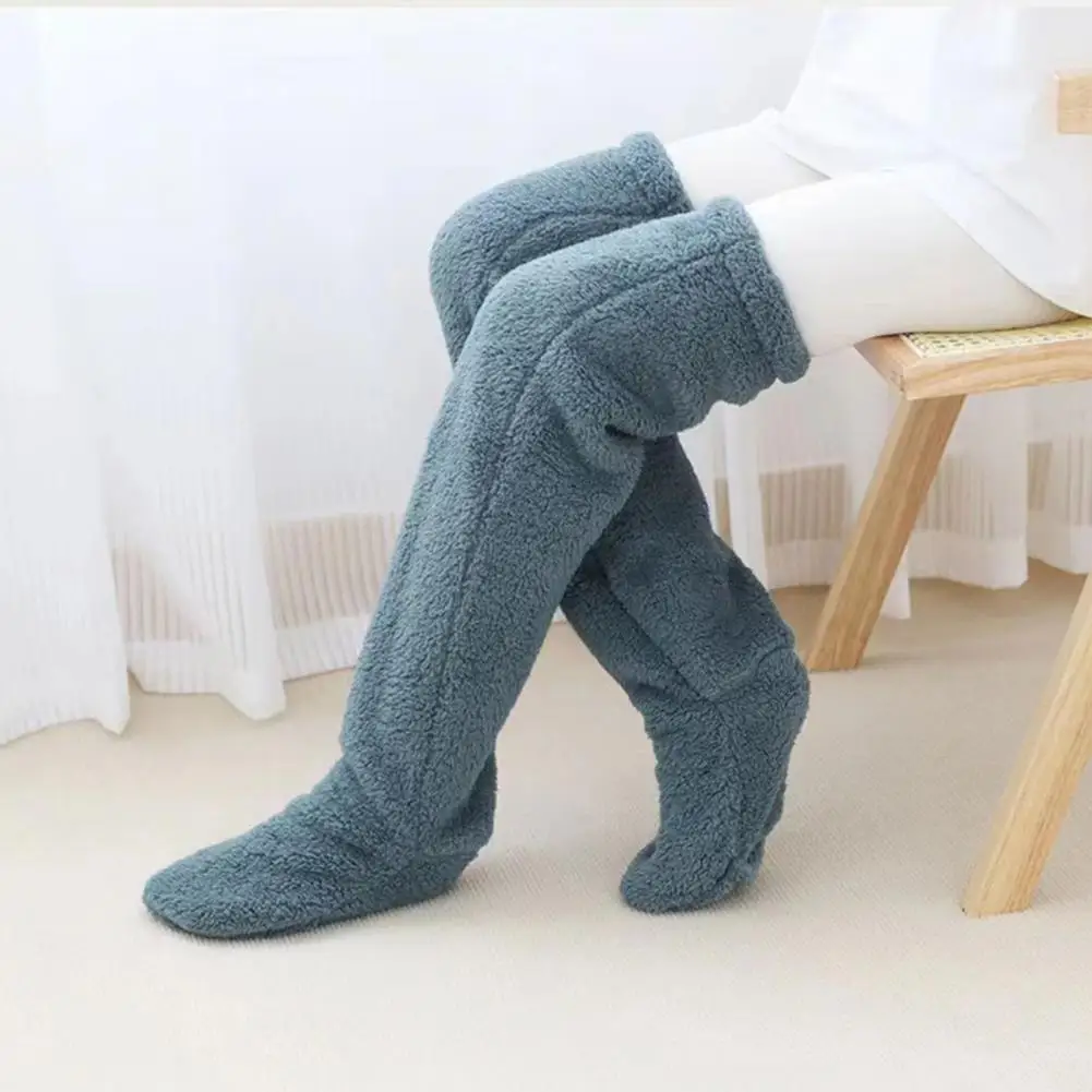 

1 Pair Women Autumn Winter Over Knee Fuzzy Socks Solid Color Plush Thigh High Socks Thick Furry Boot Socks Leg Warmers