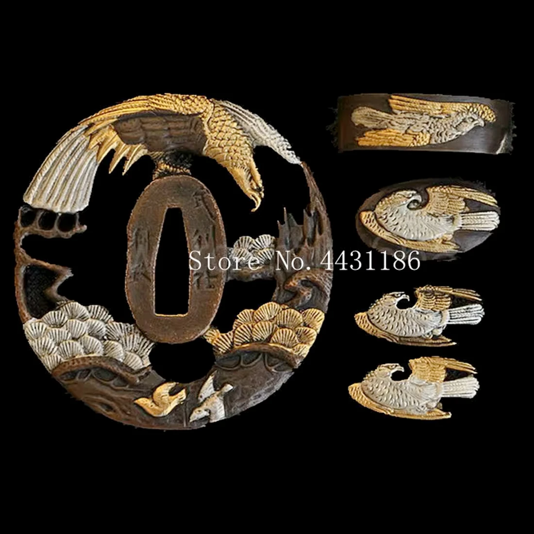 Um conjunto de águia tsuba espada japonesa guarda cobre kashira fuchi menuki acessórios katana wakizashi tanto diy agradável acessório quallty