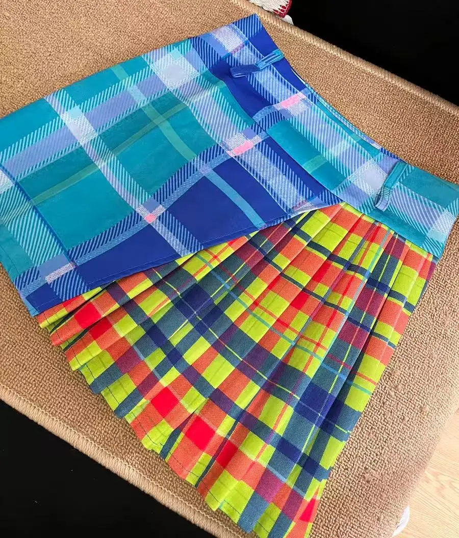 2025 Primavera Estate Nuovo Design di Moda Plaid Contrasto Y2K Gonna Corta a Vita Alta Giappone Popolare Mezza Gonna Gonna Pantaloni da Donna