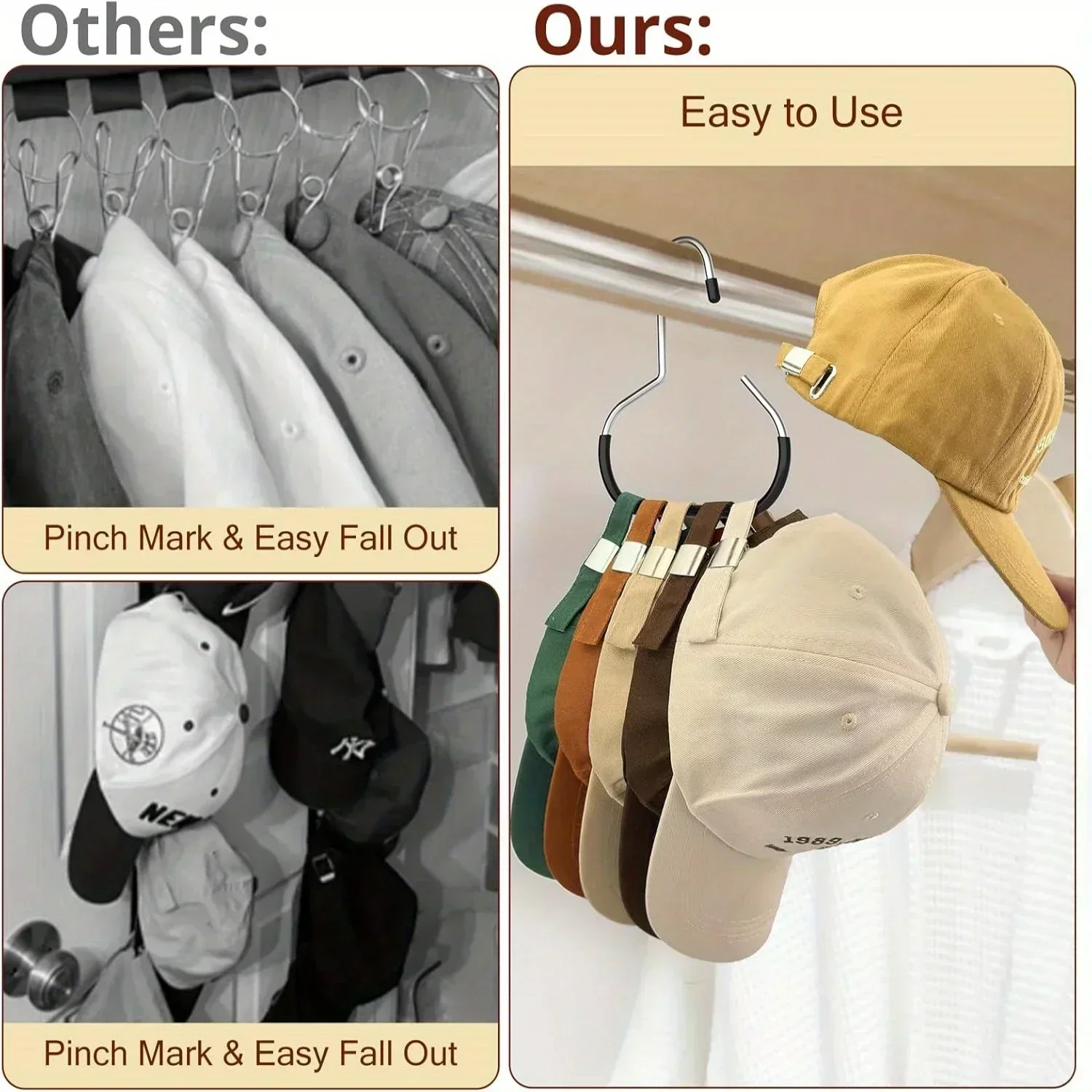 5 قطع من رف تخزين القبعات، رف تخزين رف غير قابل للانزلاق، خطاف تعليق حلقي إبداعي، يستخدم في الملابس الداخلية وشاح ربطة القبعة