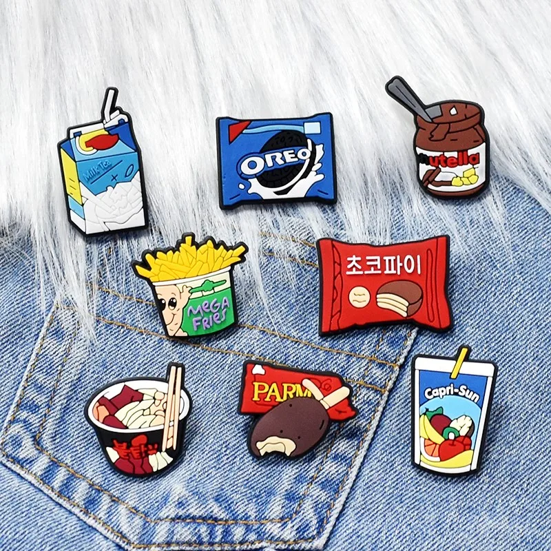 1Pcs Snacks Brooch Fruit Milk PARM Ice Cream Chocolate Biscuits ketchup Chips Enamel Pins Food Brooche For Women Jewelry