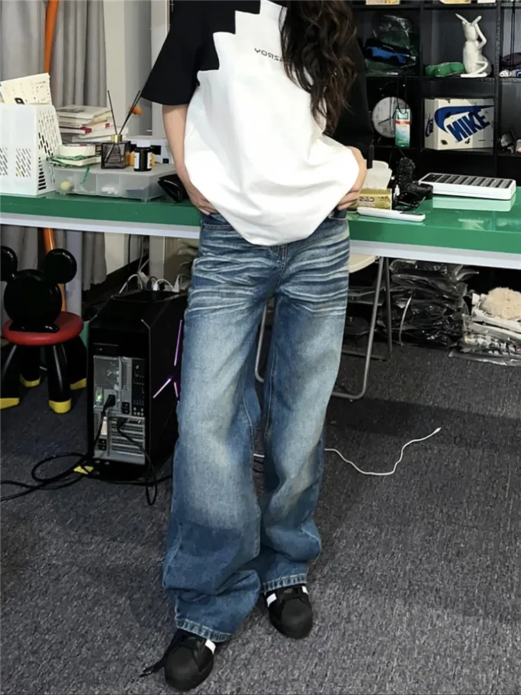 

American Retro Straight Leg Jeans Women's Spring Autumn Loose Slim Tall Extended Vintage Floor-Length Trendy INS Jeans