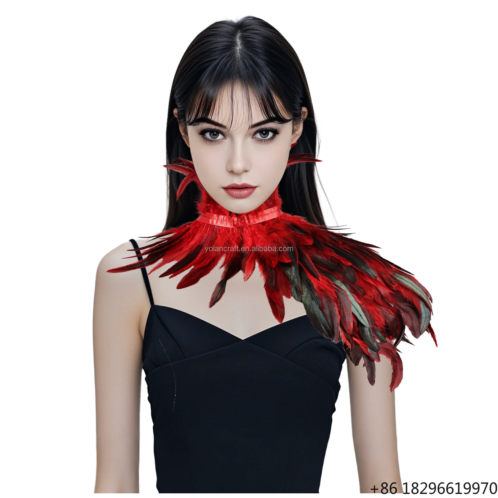 Cape châle gothique à col asymétrique en plumes, style démon, pour Halloween, Reine, Sorcière, Costume de Cosplay, Fête, Carnaval, Artisanat DIY, Vente en gros
