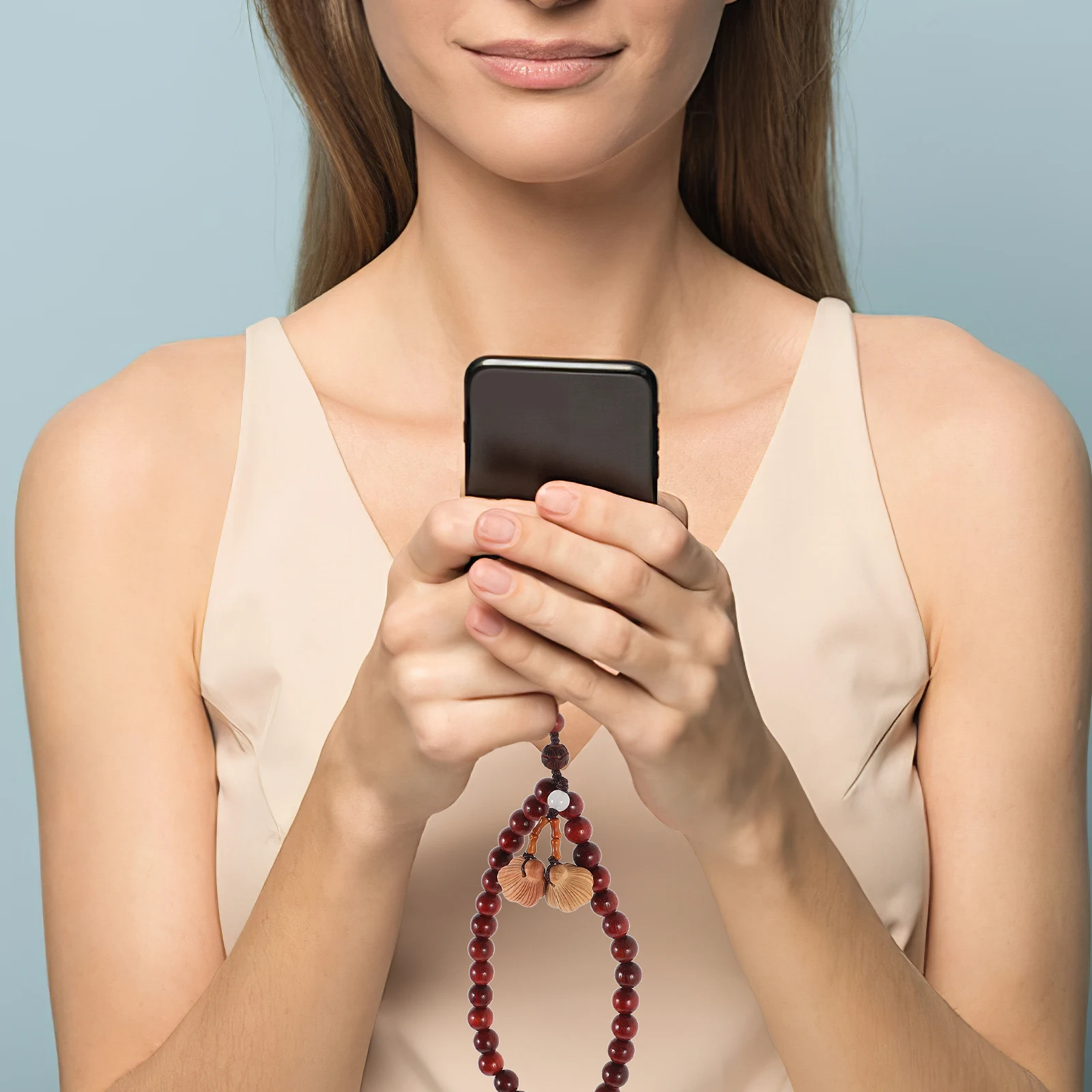 

Beaded Phone Strap Natural Blood Sandalwood Lanyard Wrist Rope Stylish Phone Charm Chain USB Accessory