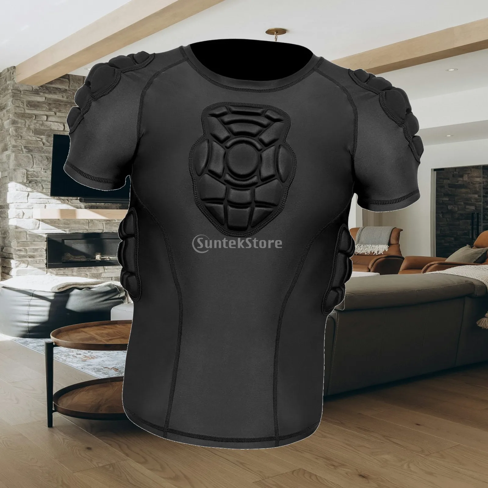 Men Padded Proctective Shirt Multifunction Heart Guard Compression Shirt for Outdoor Baseball Basketball Football
