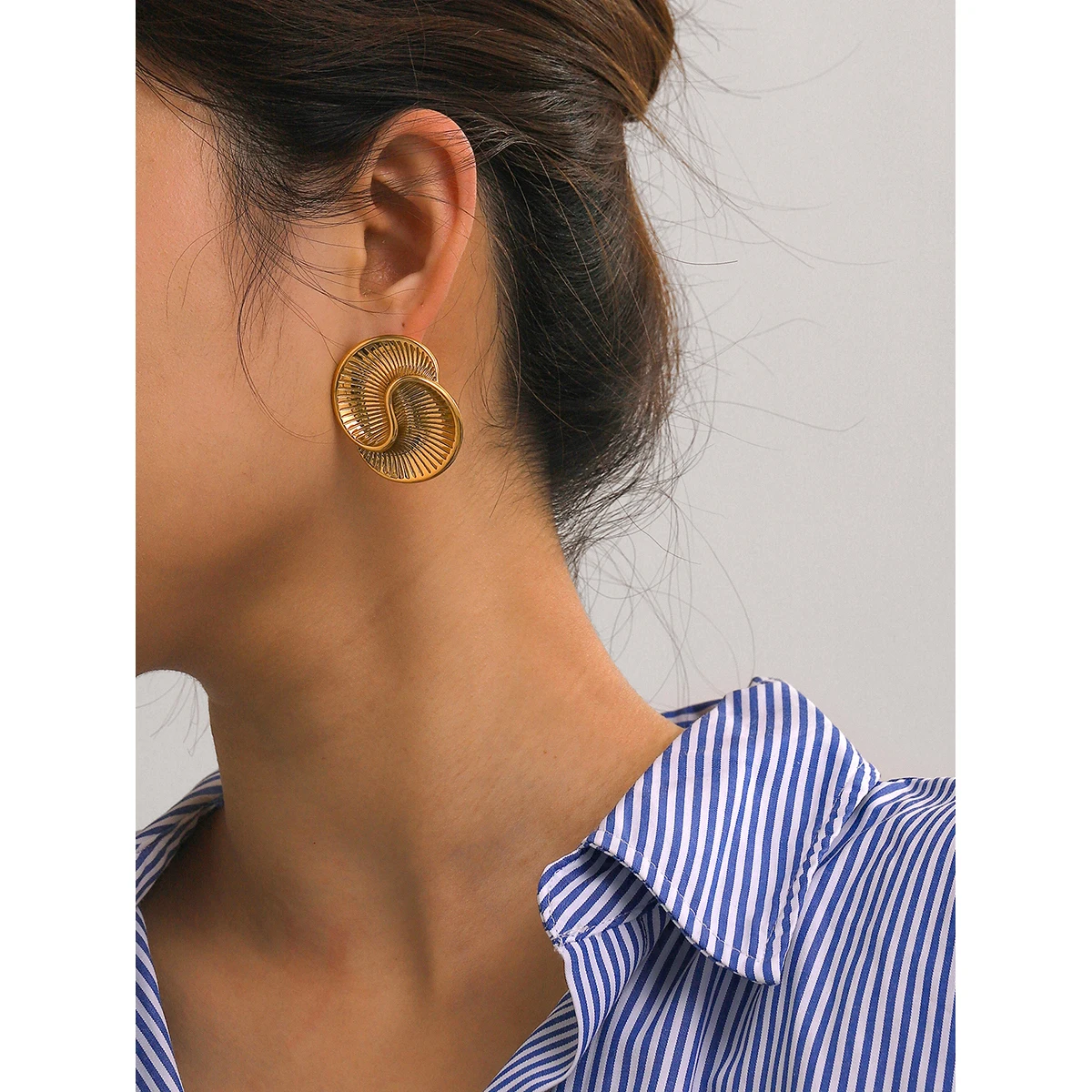 Jewelryposter Stainless Steel Water Drop Texture Spiral Metal Casting Earrings Tarnish Resistant Texture Unusual Jewelry