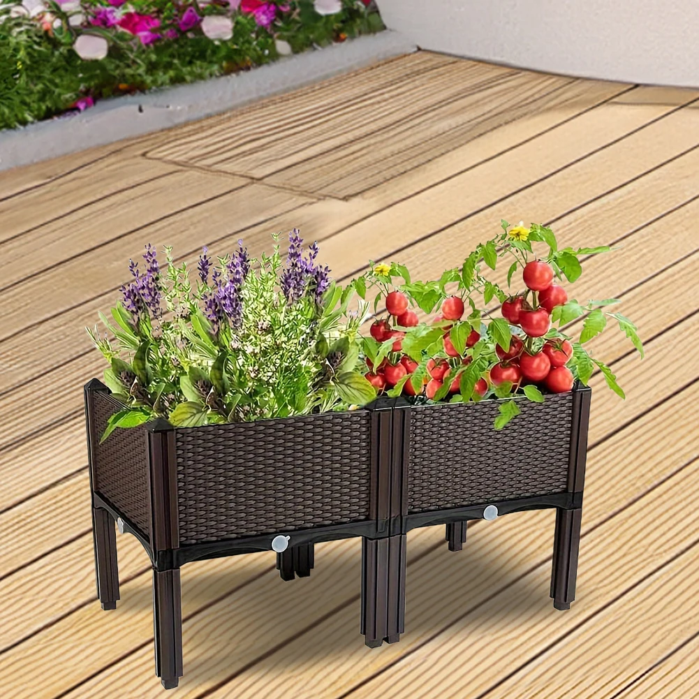 Elevated Plastic Raised Garden Bed Planter Outdoor Planters with Drainage Holes To Planting Flower Vegetable Tomato and Herb