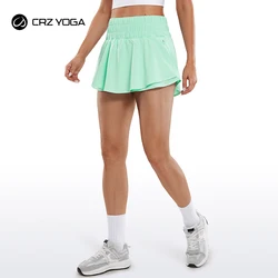 CRZ YOGA Women's High Waisted Flowy Athletic Shorts Ruffle Skirt Wrap Front Liner Workout Running Shorts with Zip Pocket