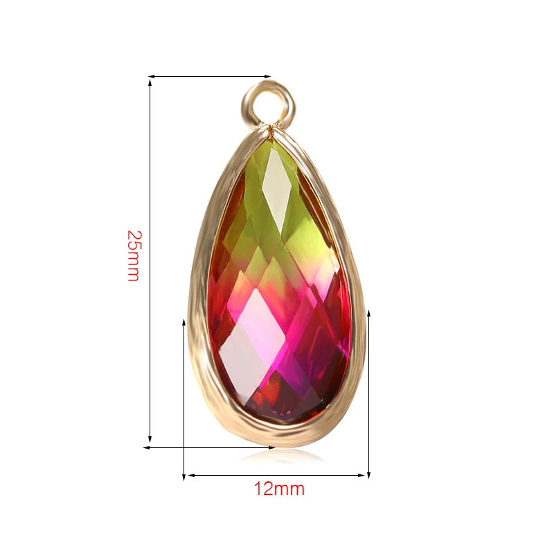 25*12 Assorted Teardrop Faceted Framed Glass Charm Crystal Pendant Earrings Necklace Connectors Diy Jewelry Making for Bracelet