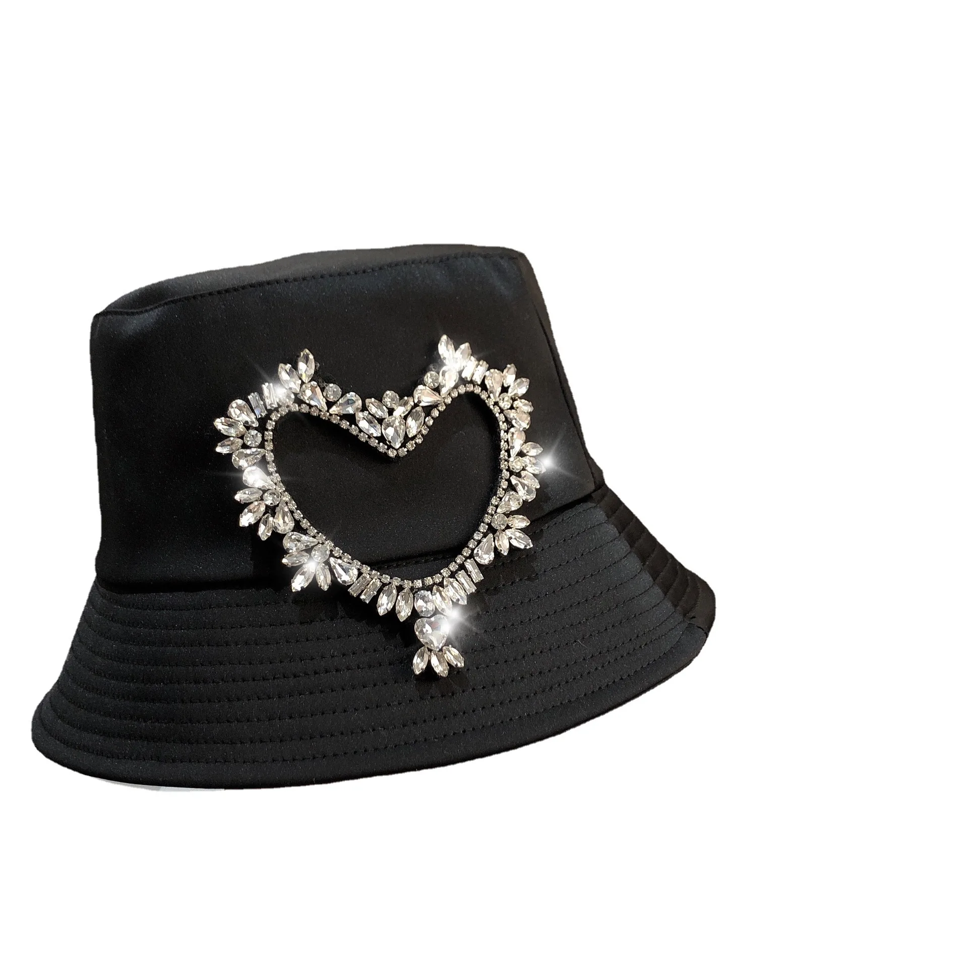 Fashionable Versatile Sun Hat Street-style Heart-patterned Fisherman's Cap Women's Diamond-studded Bucket Hat Casual Bucket Hat