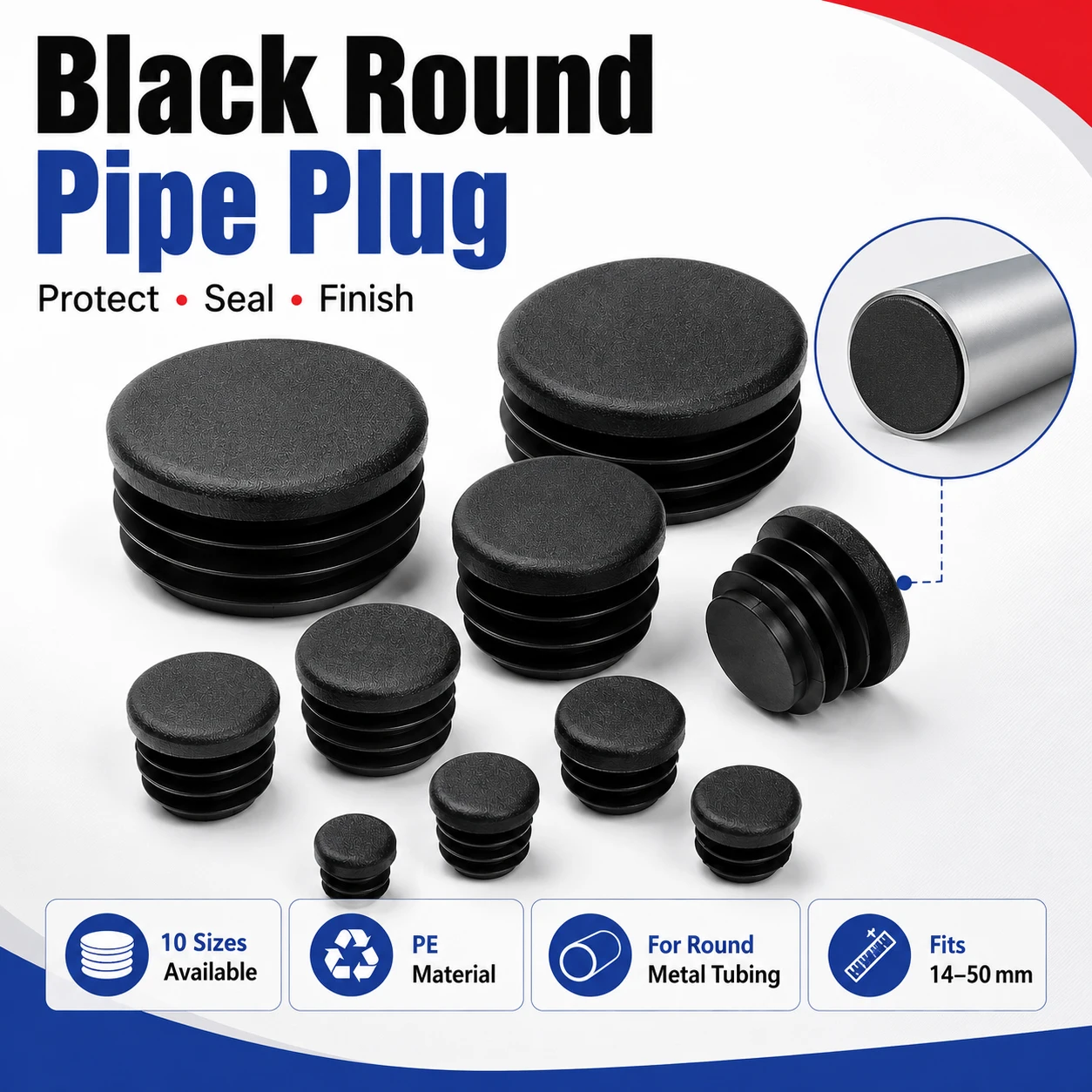 Plastic Pipe Clip - 8-40Pcs Black Round Plastic Blanking End