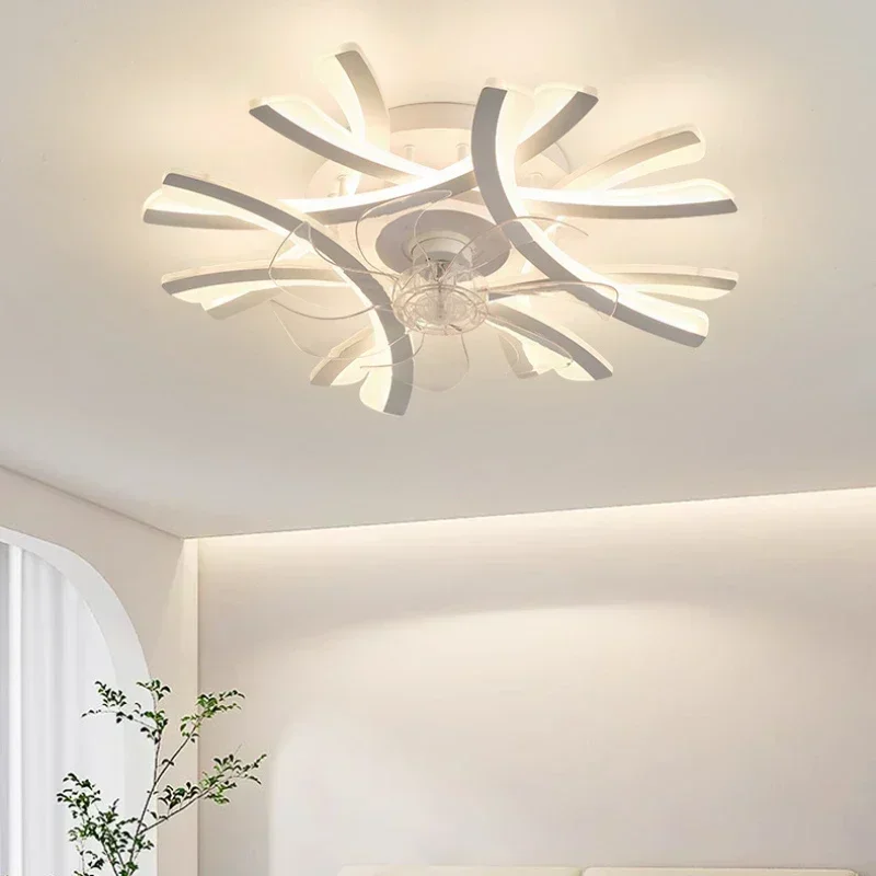 Imagem -02 - Ventiladores de Teto Elétricos com Luz Led Lâmpada Moderna Estilo Flor Pingente Inteligente Silencioso 110v 220v Nórdico Luxo Decoração do Quarto