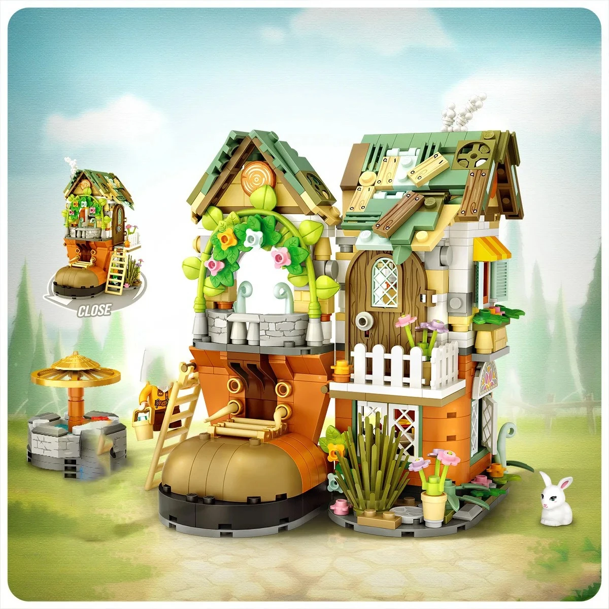 حكاية خرافية غابة كوخ بناء منزل خشبي قزم منزل أطقم منمذجة لعبة مكعبات بناء الطفولة للأطفال #2