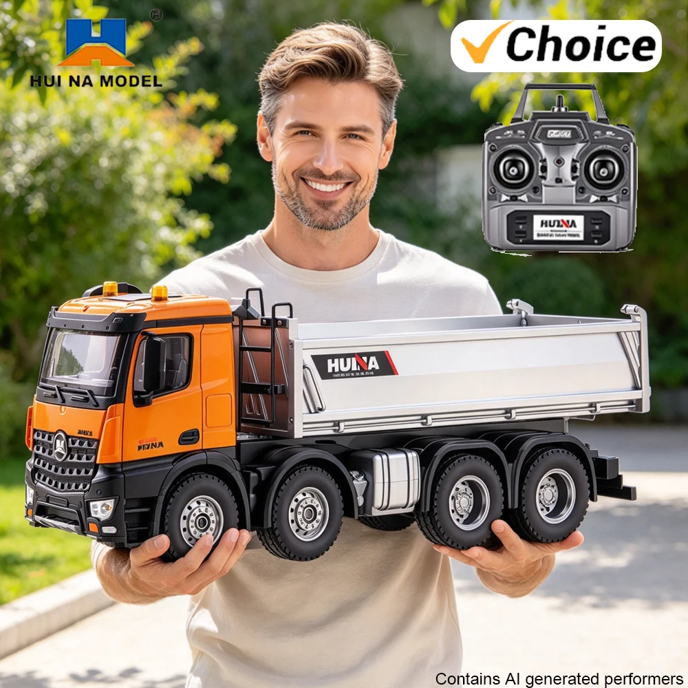 HUINA 1/14 RC Trucks Remote Control Dump Truck Engineering Vehicle Toy Alloy Front Vehicle Toys for Boys Kids Birthday Gifts