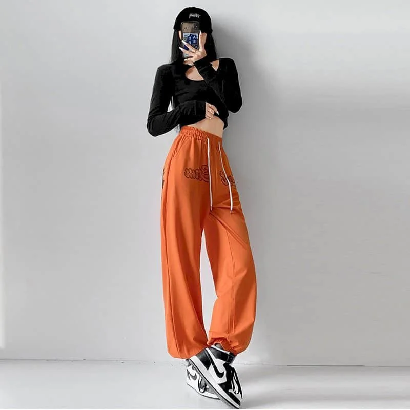 

Sporty Pants High Waist Sweatpants Casual Leggings Korean Fashion Trousers Women Y2k Clothes Loose Lace-up Streetwear Women