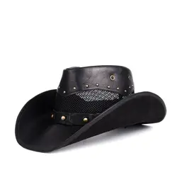 Chapeau de cowboy occidental en cuir pour hommes et femmes, casquette de chevalier, chapeau de soleil respirant, casquettes de créateur