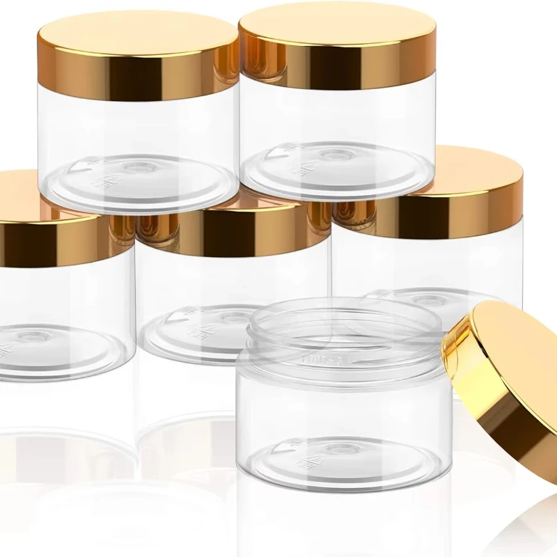蓋付きプラスチックジャー 8 個パック: 広口、詰め替え可能、漏れ防止、再利用可能、丸型、旅行、化粧品、ドライフード用の空のジャー