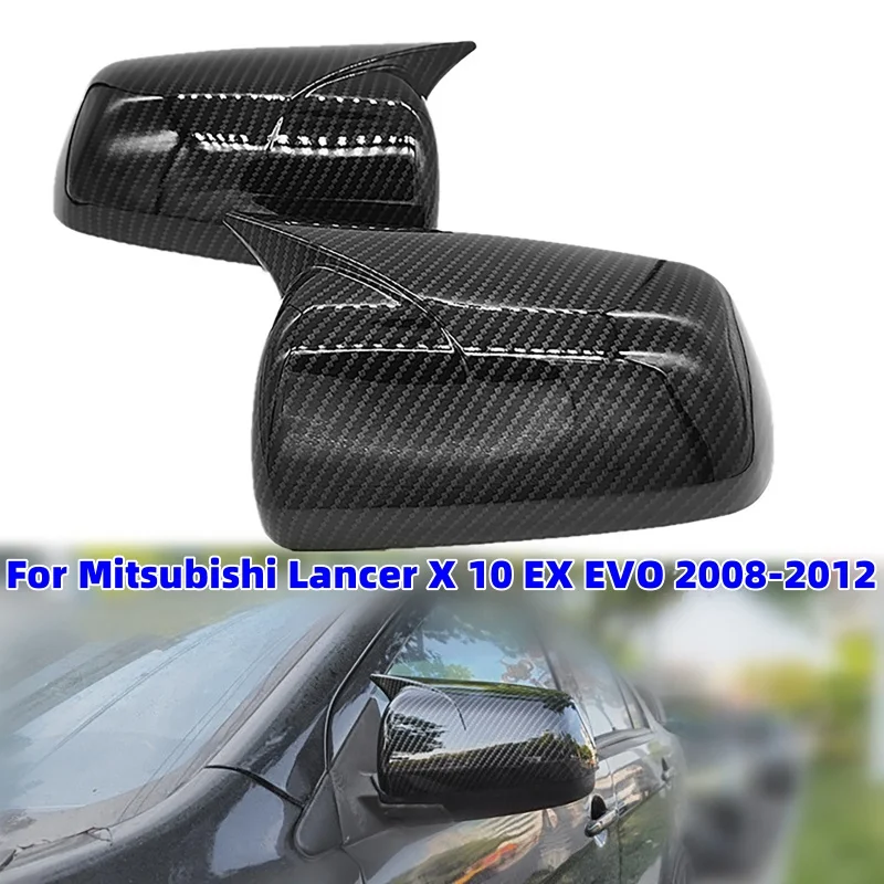 2Pcs Car Side Door Rearview Mirror Cover Trim Carbon Fiber Shell for Mitsubishi Lancer X 10 EX EVO 2008-2012