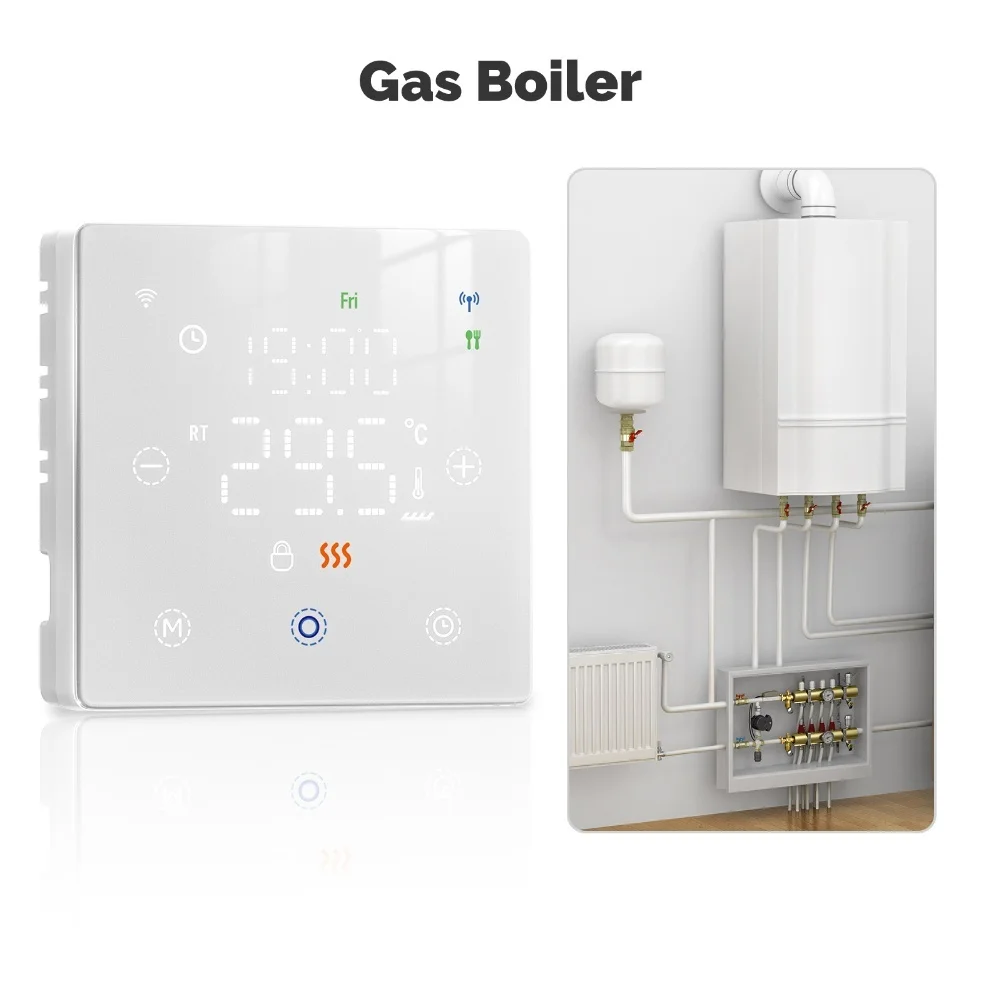 Programmable Smart Thermostat with WiFi and Digital Interface for Remote Gas Boiler Temperature Management Compatible with