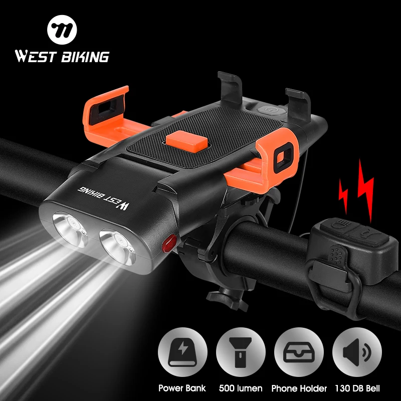 

WEST BIKING 4 IN 1Bike Light Waterproof USB Rechargeable LED Bicycle Light 3000mAh Cycling Headlight Flashlight Bike Accessories