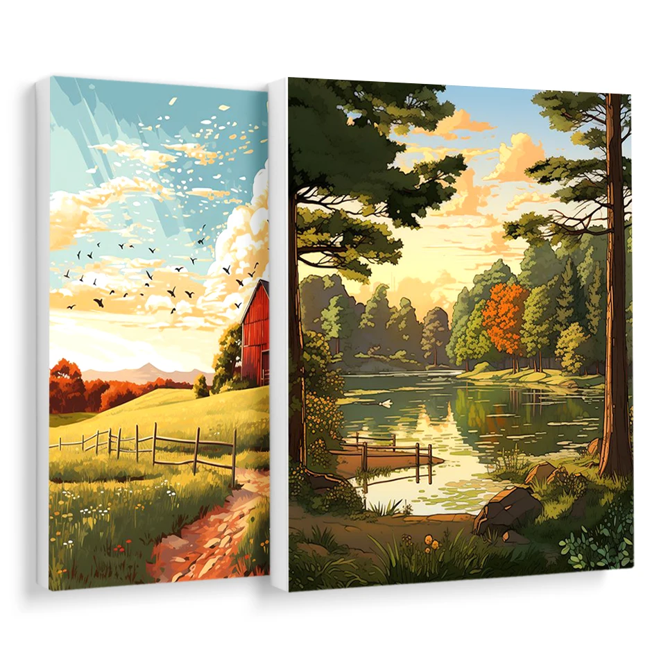 RUOPOTY الطلاء بالأرقام التلوين بالأرقام المناظر الطبيعية المناظر الطبيعية صورة الرسم الحرف الزخرفية الرقمية ديكور المنزل