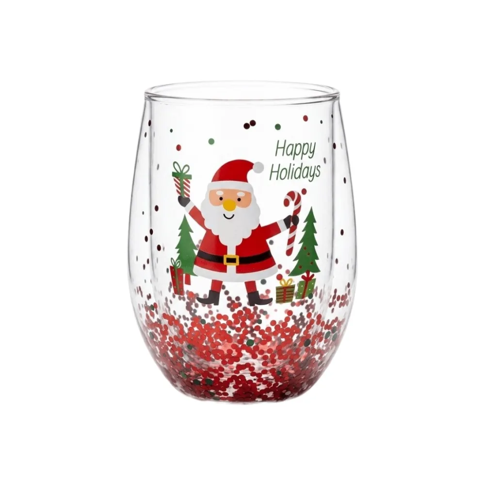 Heat-resistant Double-layer Sequins Christmas Glass Cup High Borosilicate Glass Reusable Coffee Milk Mug Tea Espresso Cup