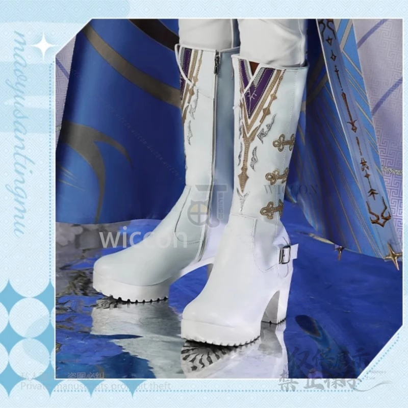 أنيمي الحب والفضاء العميق Xavier الأبيض أحذية طويلة أحذية 8 سنتيمتر الجحيم متلألئ ضوء القمر هالوين حفلة الرجال تأثيري بولي leather الجلود كوس