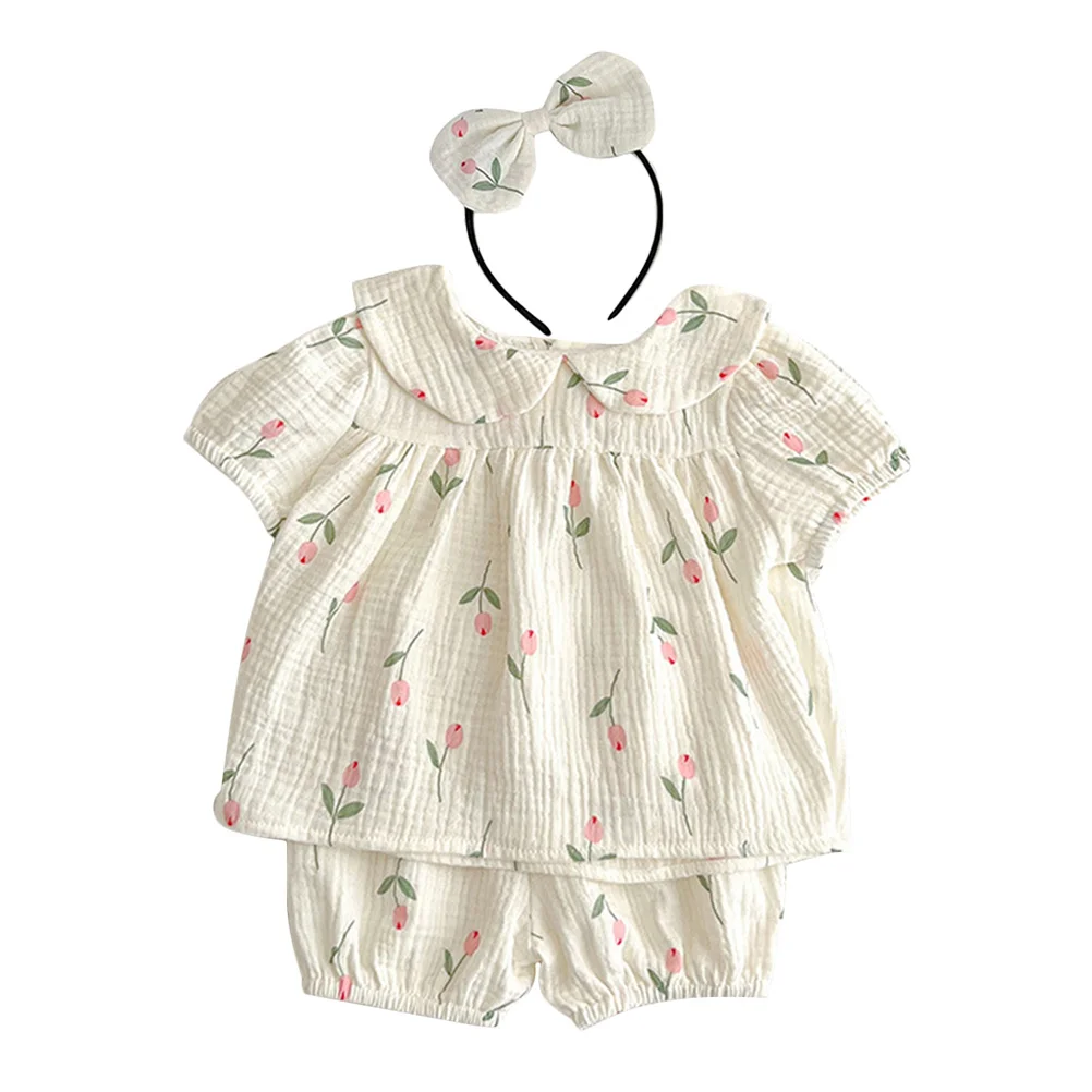 

1Set Summer Muslin Romper for Baby Girls Soft Breathable Cotton Short Sleeve Outfit Easy Diaper Change Newborn Essentials Cute