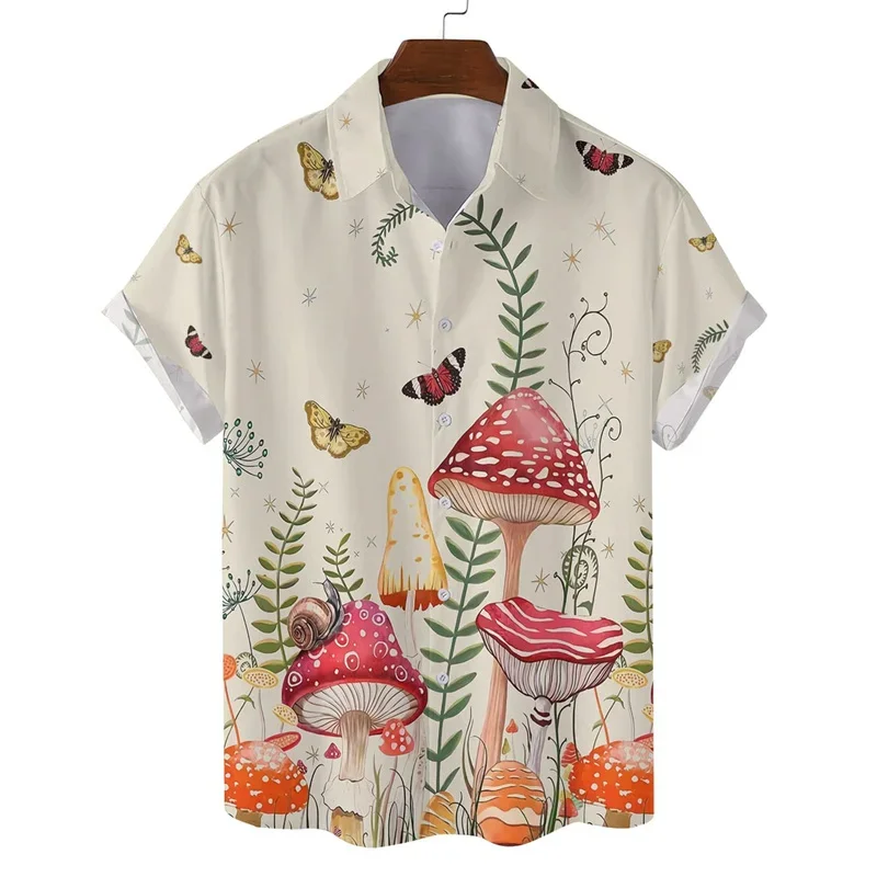 Fashion Summer Colorful Mushroom 3D Print Shirts Men Shirt Casual Vintage Streetwear Short Sleeve Shirt Blouse Man Clothing