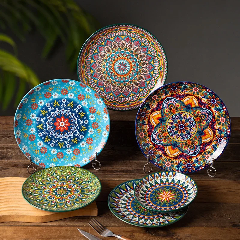 8-Zoll-Vintage-Keramikteller, Steakteller, Westernteller, flache Teller und flache Schalen, Pasta-Eierteller